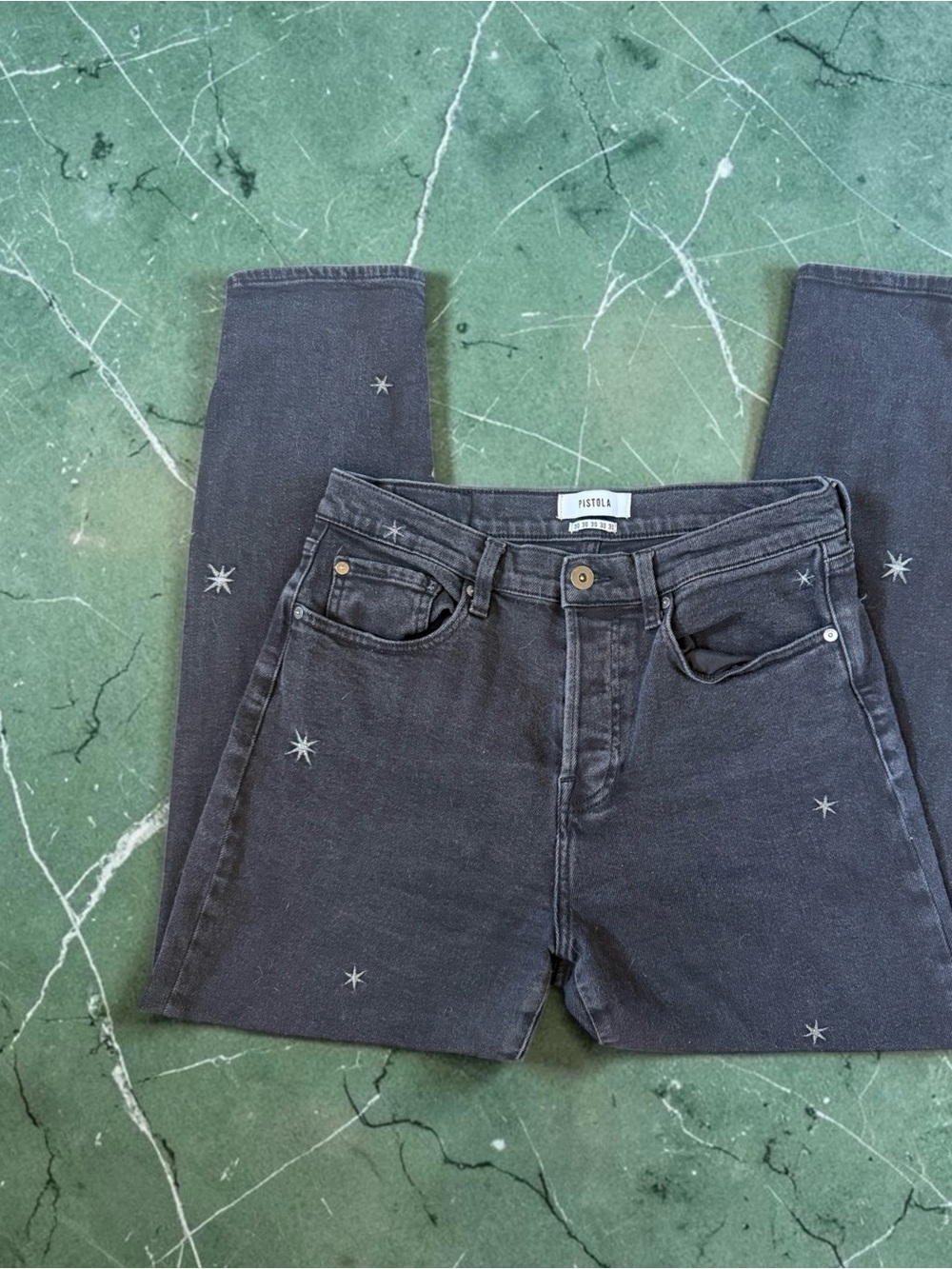 pistola charcoal black star-embroidered high-rise skinny jeans